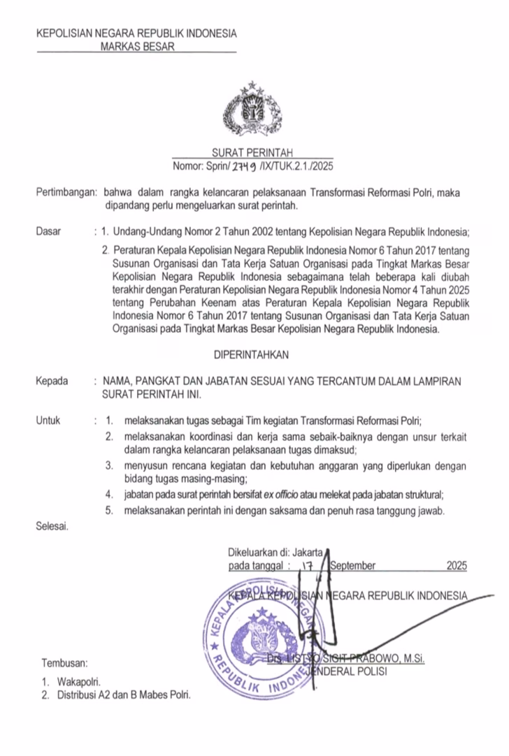 Tim Transformasi Reformasi Polri kapolri
