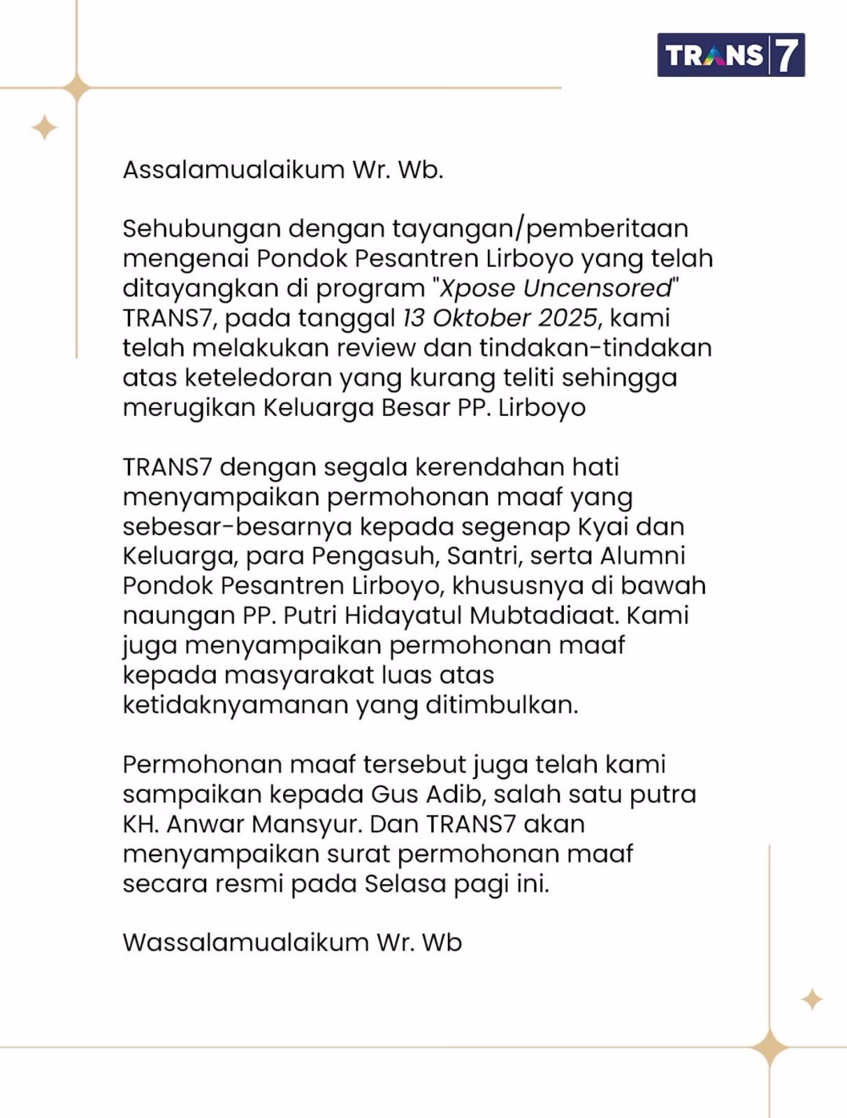 Santri Serukan Boikot Trans7, PKB dan LBH Ansor Tuntut Permintaan Maaf 1 Boikot trans7